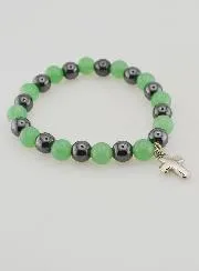 Religious Bracelet with Cross - Hematite and Aventurine