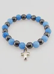 Religious Bracelet with Cross - Hematite and Angelite