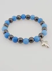 Religious Bracelet with Cross - Hematite and Angelite