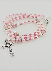 Virgin Mary Rosary with Clasp - Pink Beads