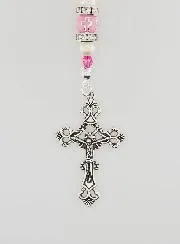 Virgin Mary Rosary with Clasp - Pink Beads