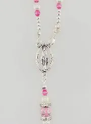Virgin Mary Rosary with Clasp - Pink Beads