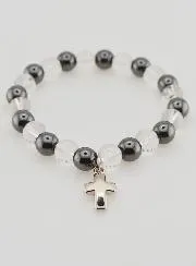Bracelet With Cross - Hematite and Rock Crystal