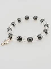 Bracelet With Cross - Hematite and Rock Crystal