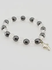 Bracelet With Cross - Hematite and Rock Crystal