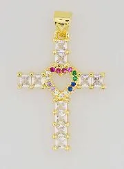 Cross Heart Pendant with Zirconia - 25mm