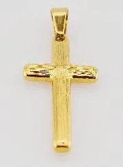 Striated Cross Pendant in Golden Stainless Steel - 35mm