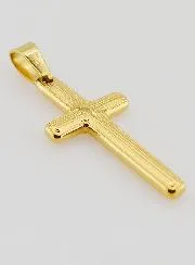Striated Cross Pendant in Golden Stainless Steel - 35mm