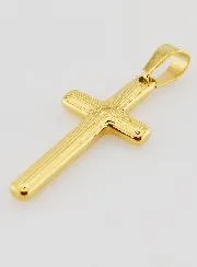 Striated Cross Pendant in Golden Stainless Steel - 35mm