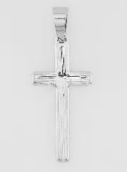 Striated Cross Pendant in Silvery Stainless Steel - 35mm