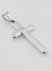 Striated Cross Pendant in Silvery Stainless Steel - 35mm