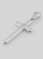 Striated Cross Pendant in Silvery Stainless Steel - 35mm