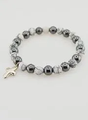 Religious Bracelet with Cross - Hematite and Howlite