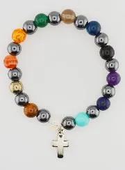 Religious Bracelet with Cross - Hematite and Stones