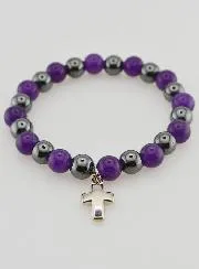 Hematite and Amethyst Gemstone Bracelet