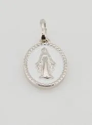 Miraculous Medal Silver and White Enamel