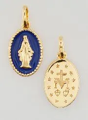 Gold Plated Miraculous Medal with Blue Enamel