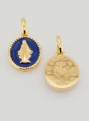 Gold Plated Miraculous Medal with Blue Enamel
