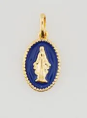 Gold Plated Miraculous Medal with Blue Enamel