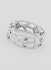 Openwork Silver Ring Shell and Anchor - Size 60