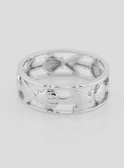 Openwork Silver Ring Shell and Anchor - Size 56