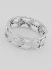 Openwork Silver Ring Shell and Anchor - Size 56