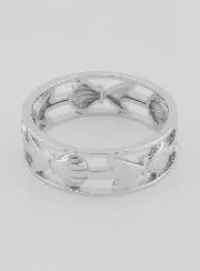 Openwork Silver Ring Shell and Anchor - Size 56
