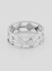 Openwork Silver Ring Shell and Anchor - Size 54