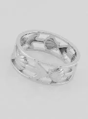 Openwork Silver Ring Shell and Anchor - Size 54