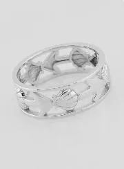 Openwork Silver Ring Shell and Anchor - Size 54