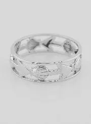 Openwork Silver Ring Shell and Anchor - Size 64
