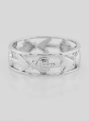 Openwork Silver Ring Shell and Anchor - Size 66