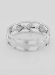Openwork Silver Ring Shell and Anchor - Size 66