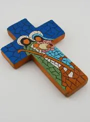 Ceramic Cross Holy Family Blue - 15cm