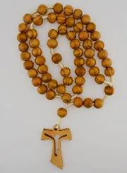 Olive Wood Rosary Large Beads - Tau Cross