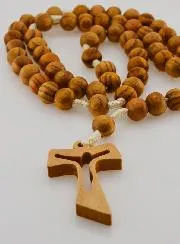 Olive Wood Rosary Large Beads - Tau Cross