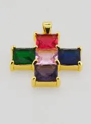 Multicoloured Square Cross Pendant - 25mm