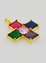 Multicoloured Square Cross Pendant - 25mm