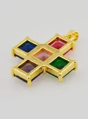 Multicoloured Square Cross Pendant - 25mm