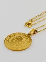 Religious Necklace with Saint Benedict Medal - Golden