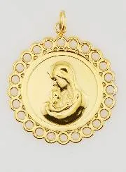 Virgin and Child Medal Golden Stainless Steel - 25mm