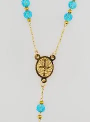 Rosary Medal of Saint Benedict in Stainless Steel - Turquoise