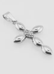 Cross Pendant Stainless Steel and Zirconia - 25mm