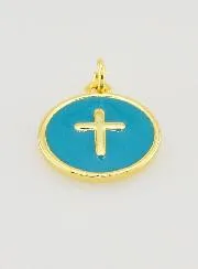Cross Pendant 14mm - Turquoise