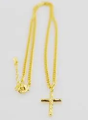 Religious Necklace Hammered Cross - Golden