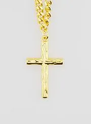 Religious Necklace Hammered Cross - Golden