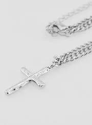 Religious Necklace Hammered Cross - Stainless steel