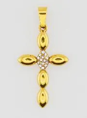 Cross Pendant in Golden Stainless Steel and Zirconia  - 25mm