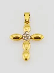 Cross Pendant in Golden Stainless Steel and Zirconia  - 25mm