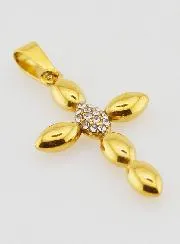 Cross Pendant in Golden Stainless Steel and Zirconia  - 25mm